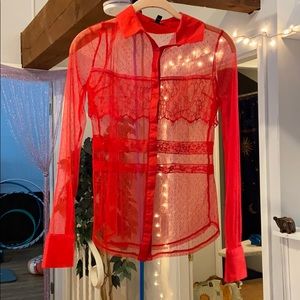 Red see through long sleeve